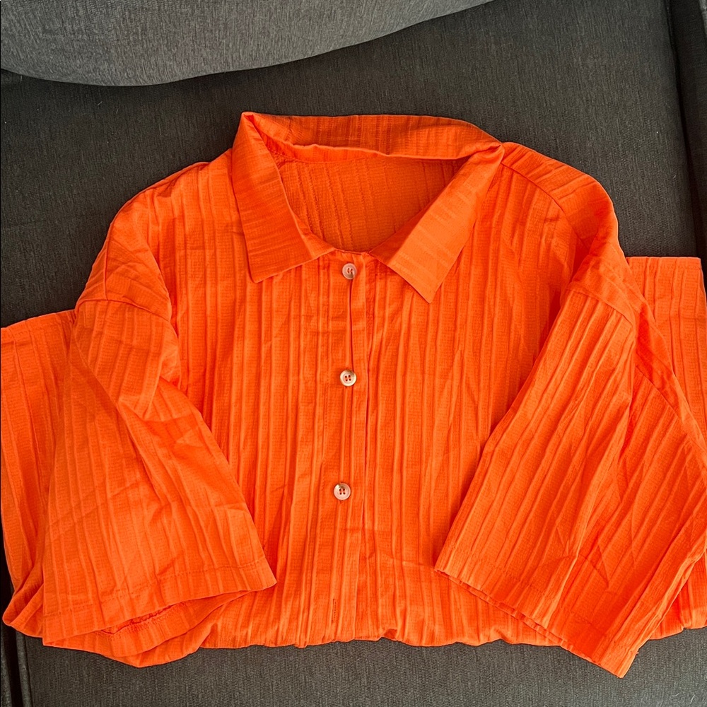 SHEIN Bold Orange Textured Shirt